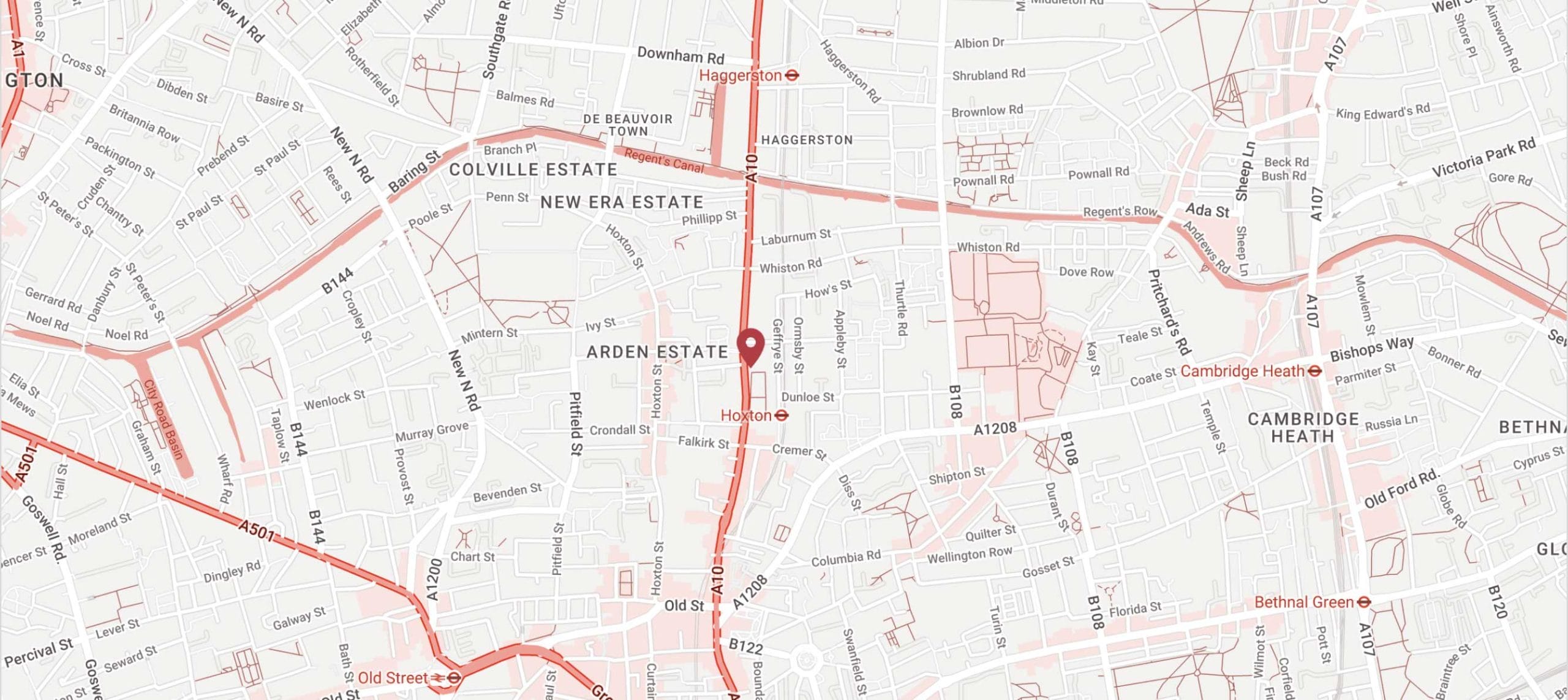 Map of the location of Bradbury Studios, close to Hoxton station.