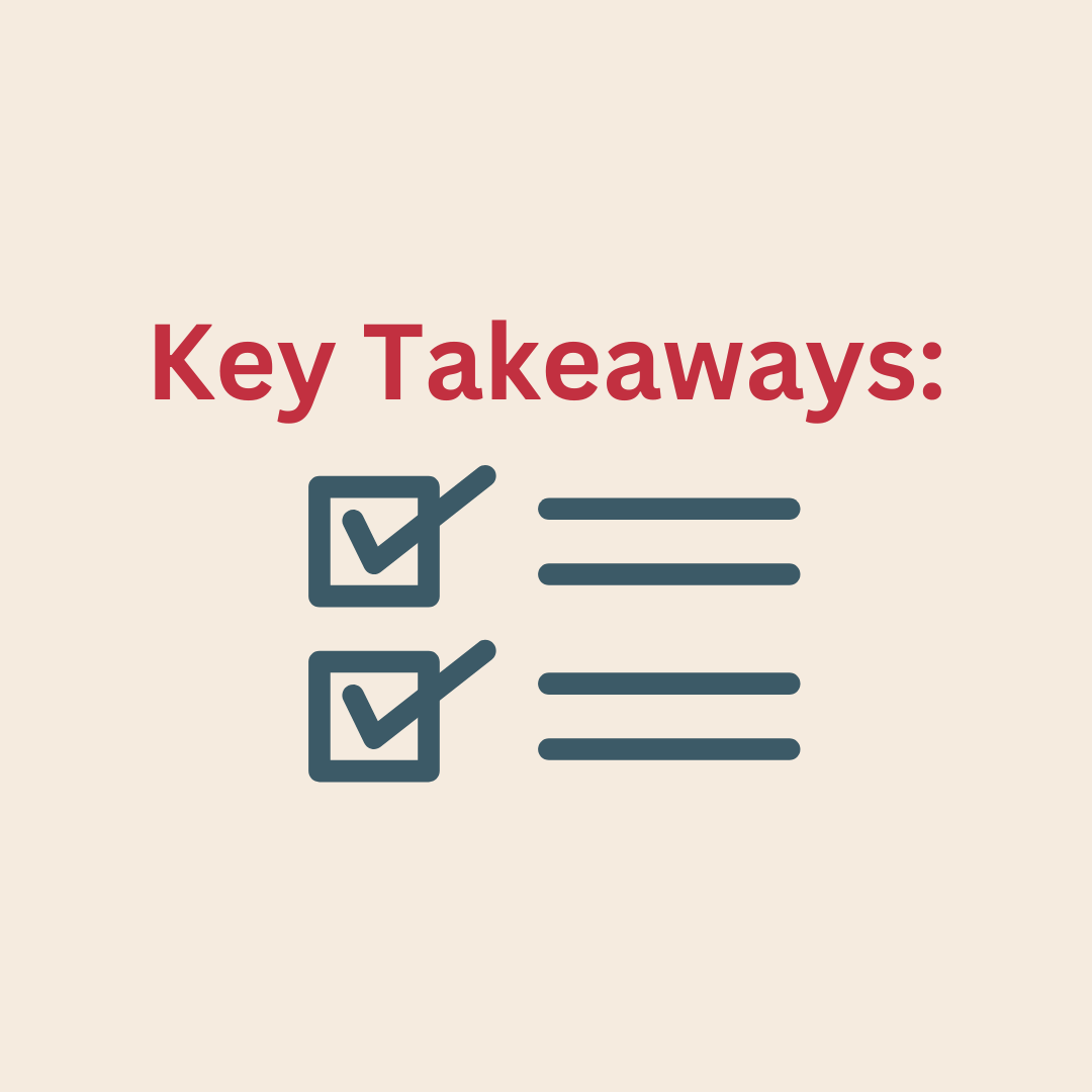 Red text reads: Key Takeaways on a cream background. Below the text is a check list in blue.